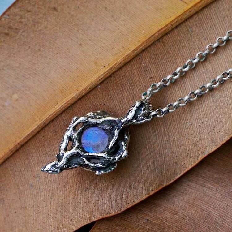 Moonstone Flame Drop Pendant Necklace