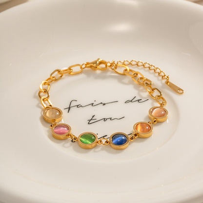 Color Crystals Gold Plated Chain Bracelet