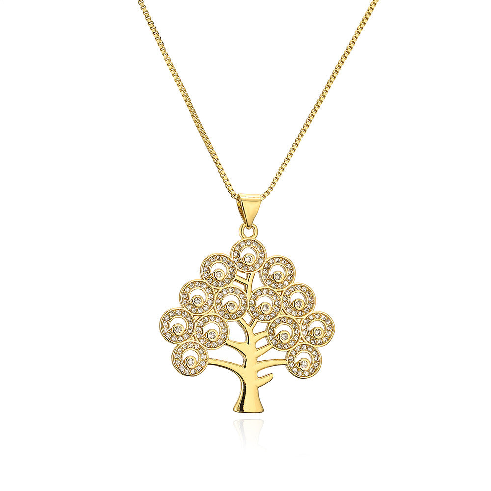 Hollow Life of Tree Full Stones Pendant Necklace