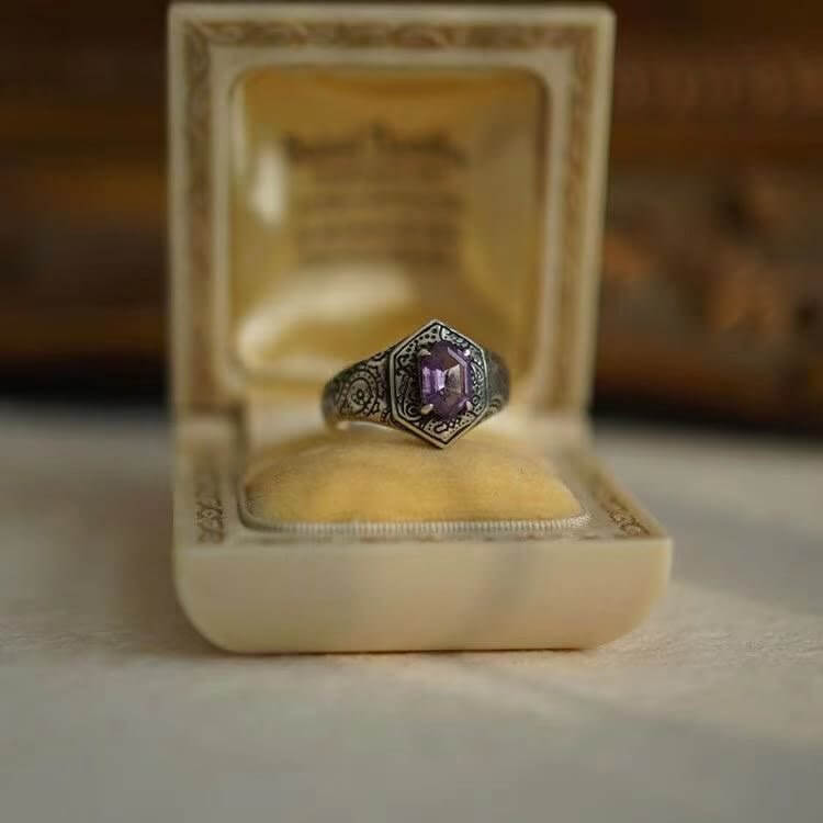 Retro Court Style Amethyst Ring