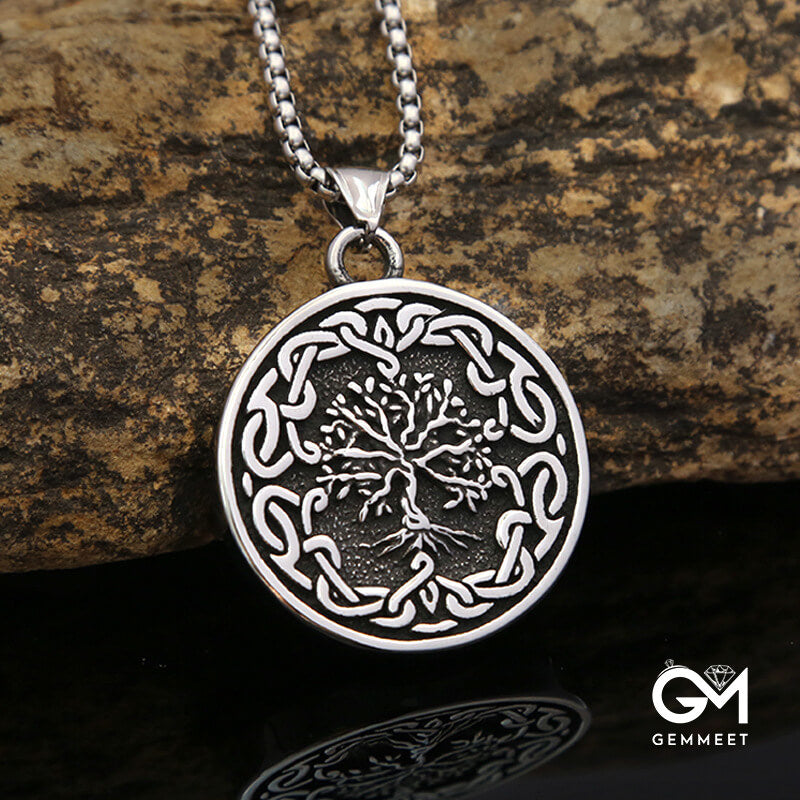 Vintage Titanium Steel Tree of Life Pendant Necklace