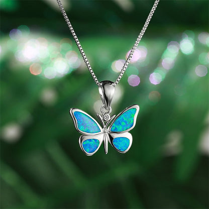 Opal Butterfly Pendant Necklace