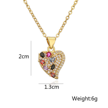 Color Stones Heart Shape Pendant Necklace