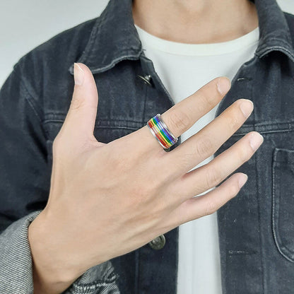 LGBT Rainbow Thick Rotatable Ring