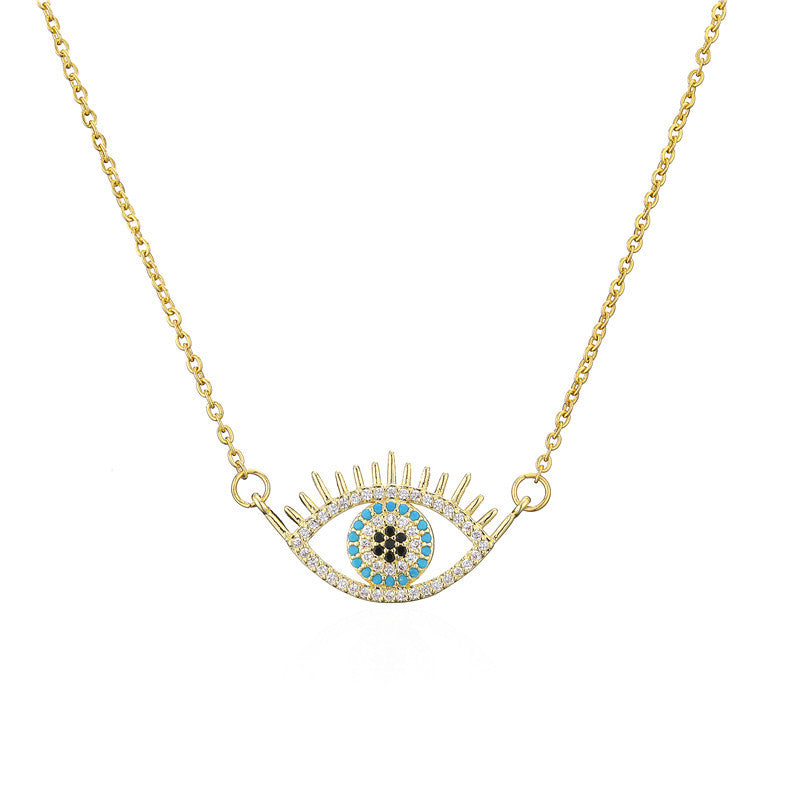 Hollow Evil Eye Hamsa Full Stones Pendant Necklace