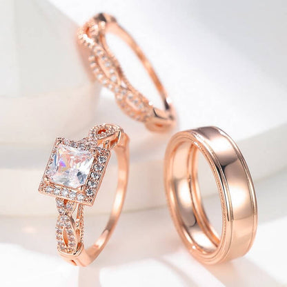 Rosegold White Zircon 3 Piece Ring Set