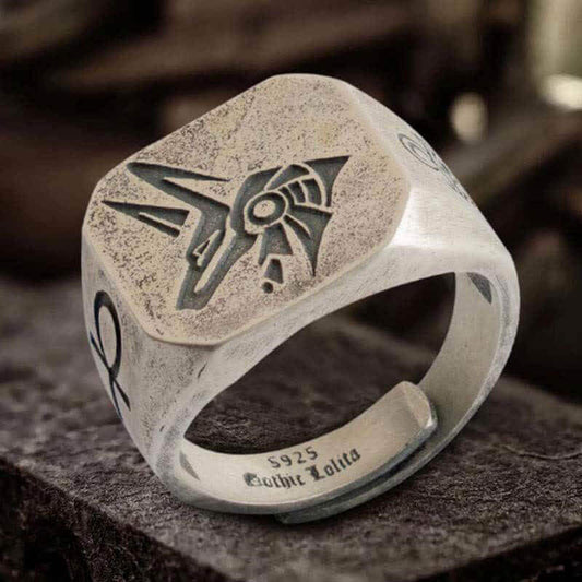 The God Of The Sky - Horus and Anubis Sterling Silver Ring