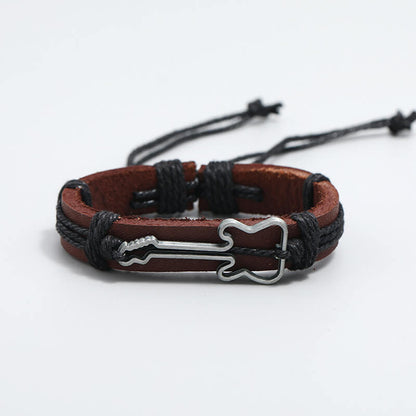 Vintage Jewelry Music Festival Guitar Leather Bracelet Simple Hemp Rope Braided Bracelet