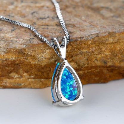 Synthetic Opal Water Drop Pendant Simple Necklace