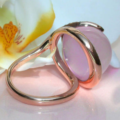 Rose Gold Pink Moonstone Halo Stones Ring