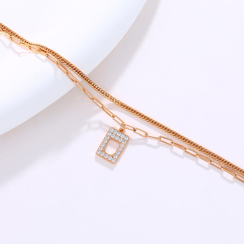 Micro-encrusted Zirconia Square Pendant Double Layer Bracelet