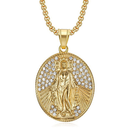 Hip Hop Jewelry Stainless Steel Gold Plated Zirconia Maria Pendant