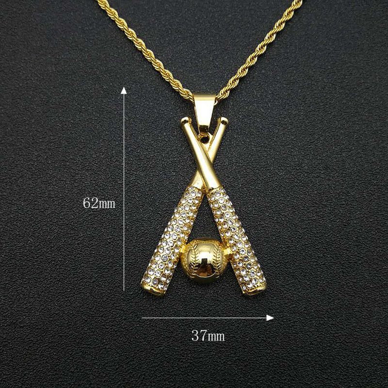 Hip Hop Jewelry Gold Plated Zirconia Baseball Pendant