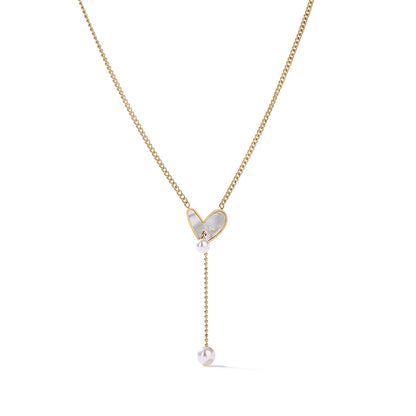 Cute Heart Shape Pendant Pearl Chain Necklace