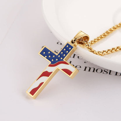 American Flag Cross Religious Jewelry Pendant Necklace