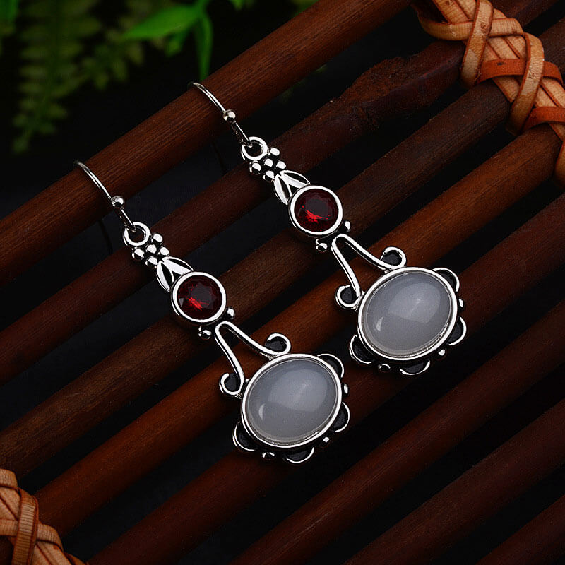 Retro Hollow Oval Cut Moonstone Dangle Earrings