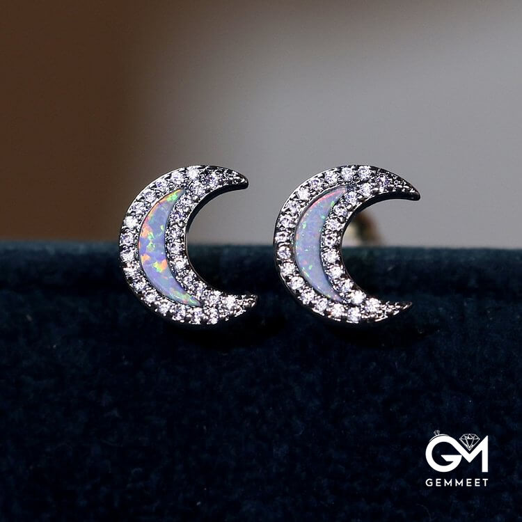 Blue Opal Zircon Moon Shape Earrings