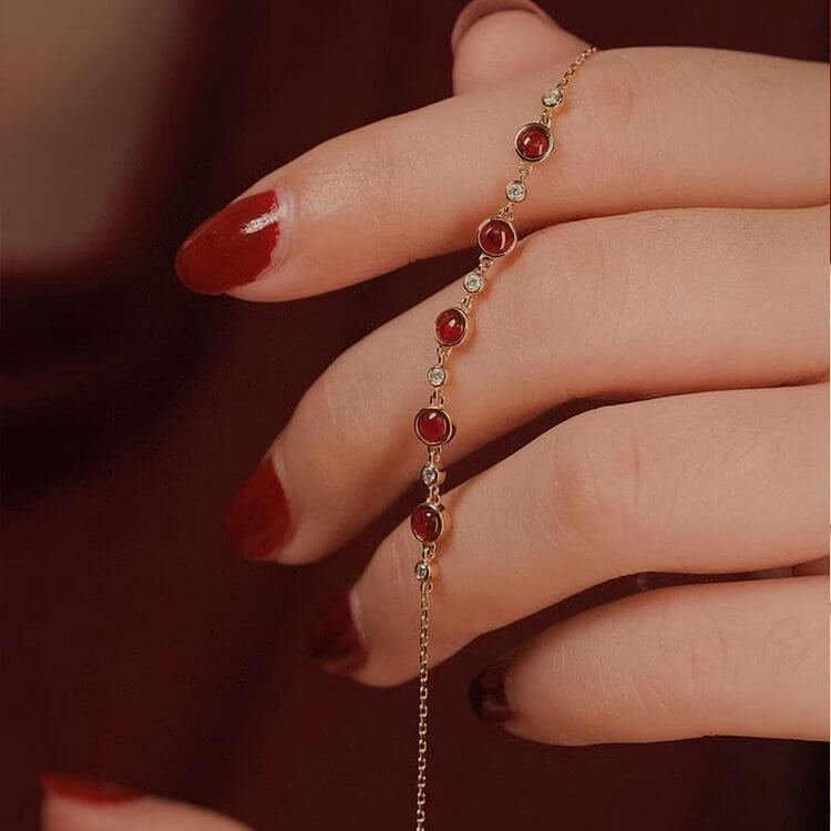 Garnet Good Luck Gold Bracelet