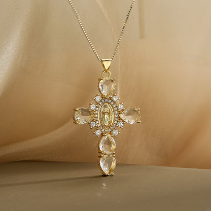 Cross Full Drip Shape Stones Pendant Necklace