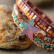 Emperor Stone Hand-knitted Multilayer Colourful Star Wrap Bracelet