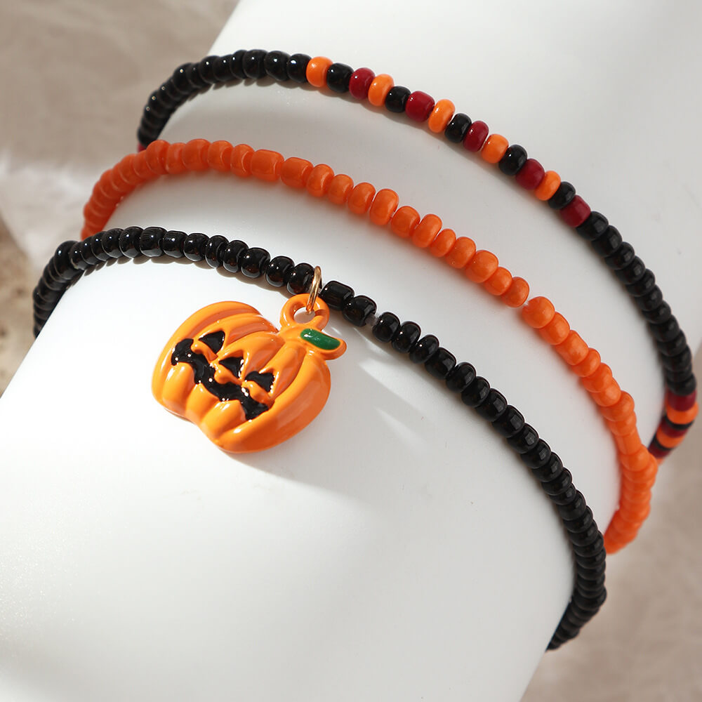 Halloween Hand Wear Mixed Color Rice Bead Pumpkin Bat Bracelet