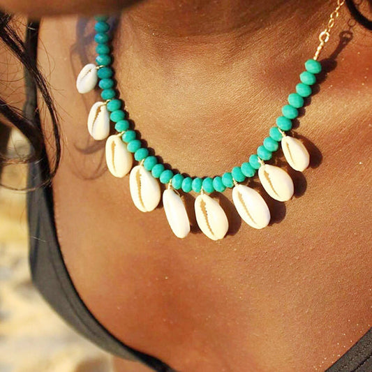 Bohemia Turquoise Crystal Shell Necklace