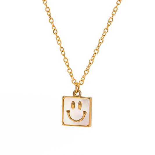 Square Pendant Smiley Stainless Steel Necklace