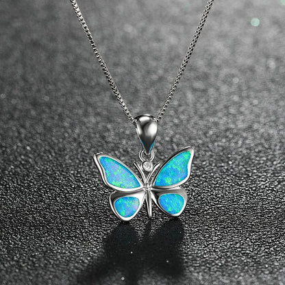 Opal Butterfly Pendant Necklace