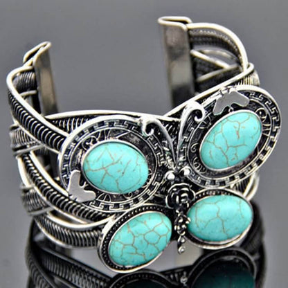 Large Turquoise Stone Butterfly Cuff Bracelet