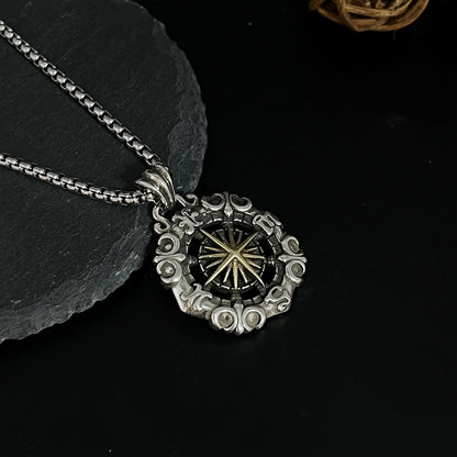 Men's Octagon Nautical Compass Pendant Necklace