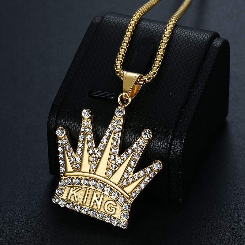 Hip Hop Jewelry Gold Plated Zirconia King Crown Pendant