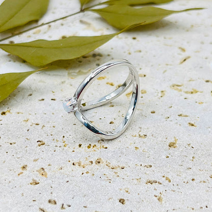 S925 Silver Simple Opal Irregular Ring