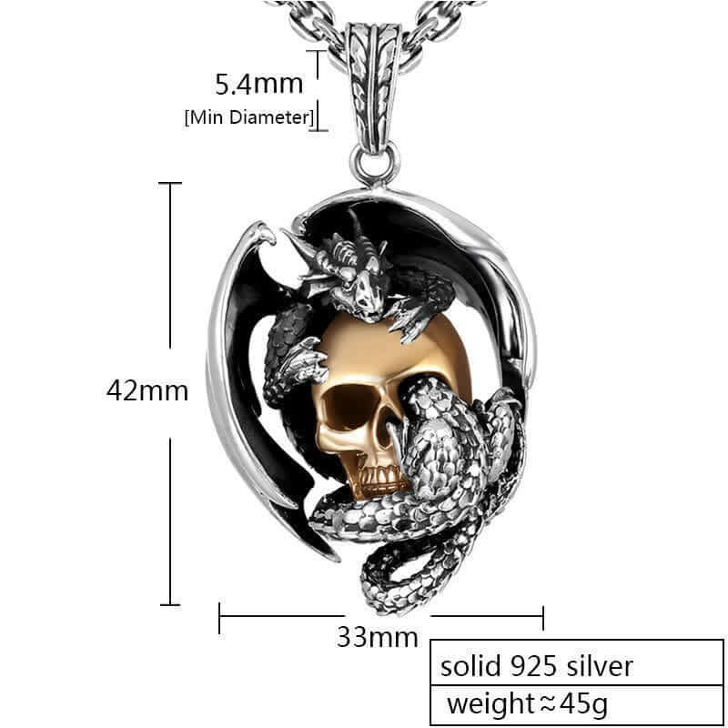 Men's Viking Dragon Skull Necklace