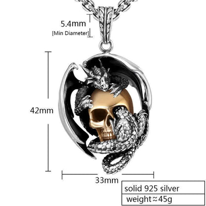 Men's Viking Dragon Skull Necklace