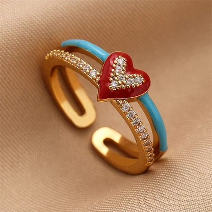 Simple Heart Shaped Enamel Copper Finger Rings