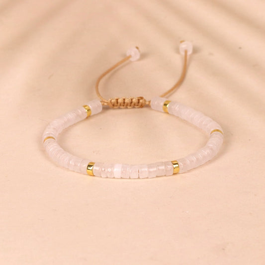 Flat Bead White Crystal Bead Bracelet