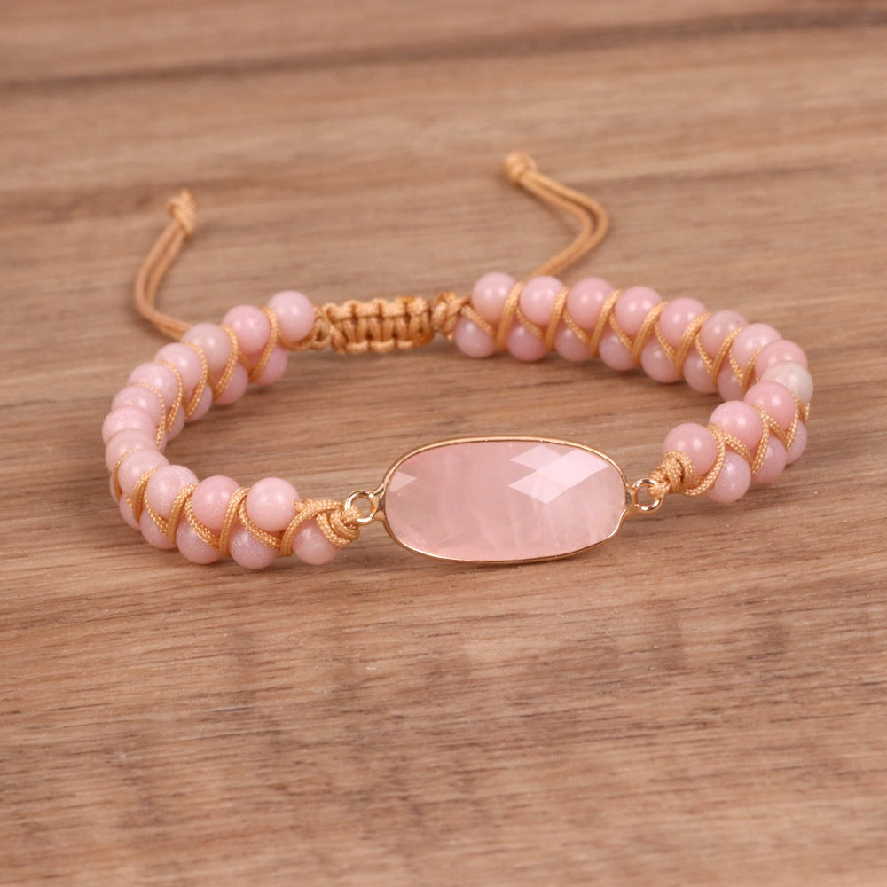 Pink Cut Flour Diamond Bead Double Woven Bracelet