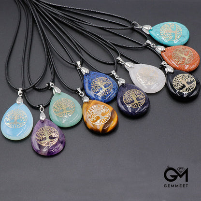 Crystal Tree of Life Water Drop Pendant