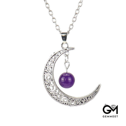 Hollow Moon Crystal Beads Pendant Necklace