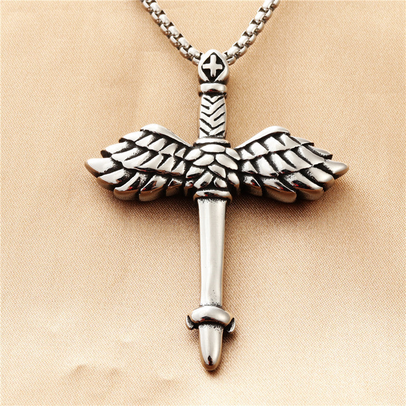 Wings Sword Cross Shape Retro Trendy Men's Pendant