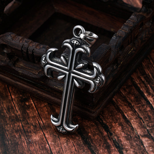 Carved Cross Stainless Steel Pendant Necklace