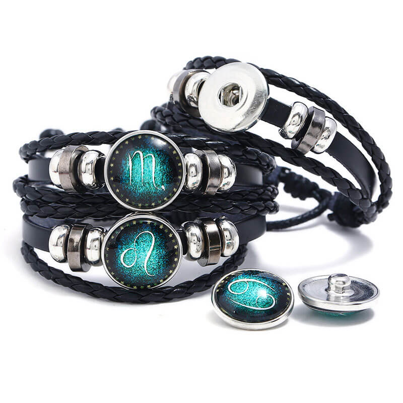 Luminous Twelve Constellation Couple Cowhide Bracelet Multi-Layer Braided Starry Sky Leather Bracelet