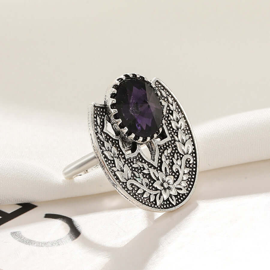 Boho Floral Scalloped Amethyst Ring