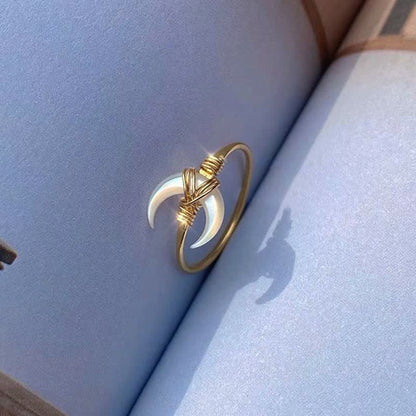 Nacre Crescent Open Adjustable Ring