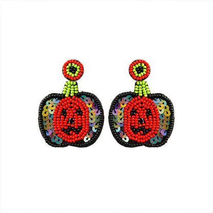 Halloween Punk Style Earrings Hand-woven Exaggerated Sequins Rice Beads Ghost Head Pumpkin Earrings