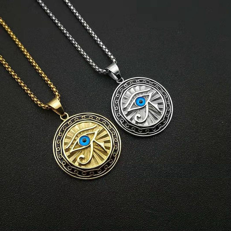 Eye of Horus Jewelry Titanium Steel Gold-plated Blue Eye Medal Pendant