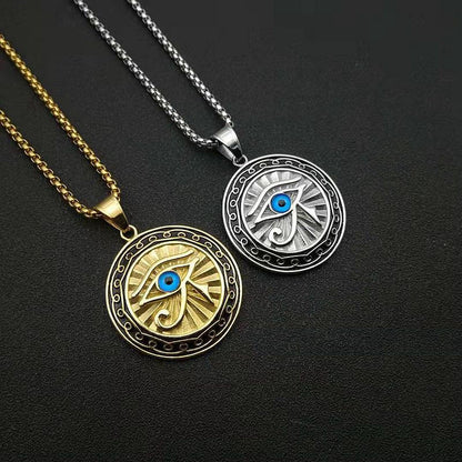 Eye of Horus Jewelry Titanium Steel Gold-plated Blue Eye Medal Pendant