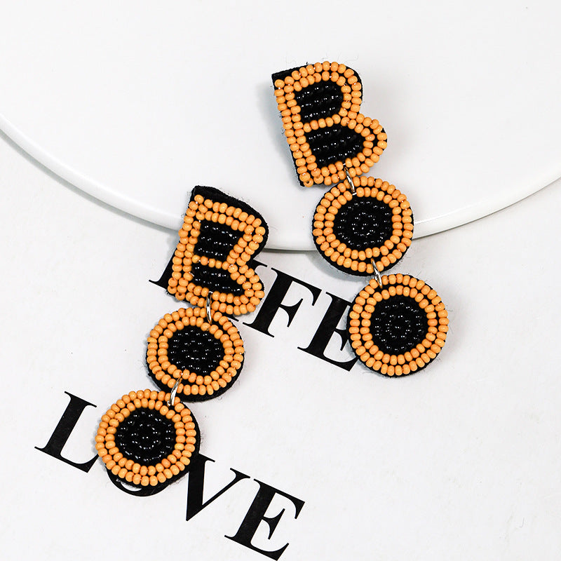 Halloween Letter BOO Scares Handmade Fabric Bead Earrings