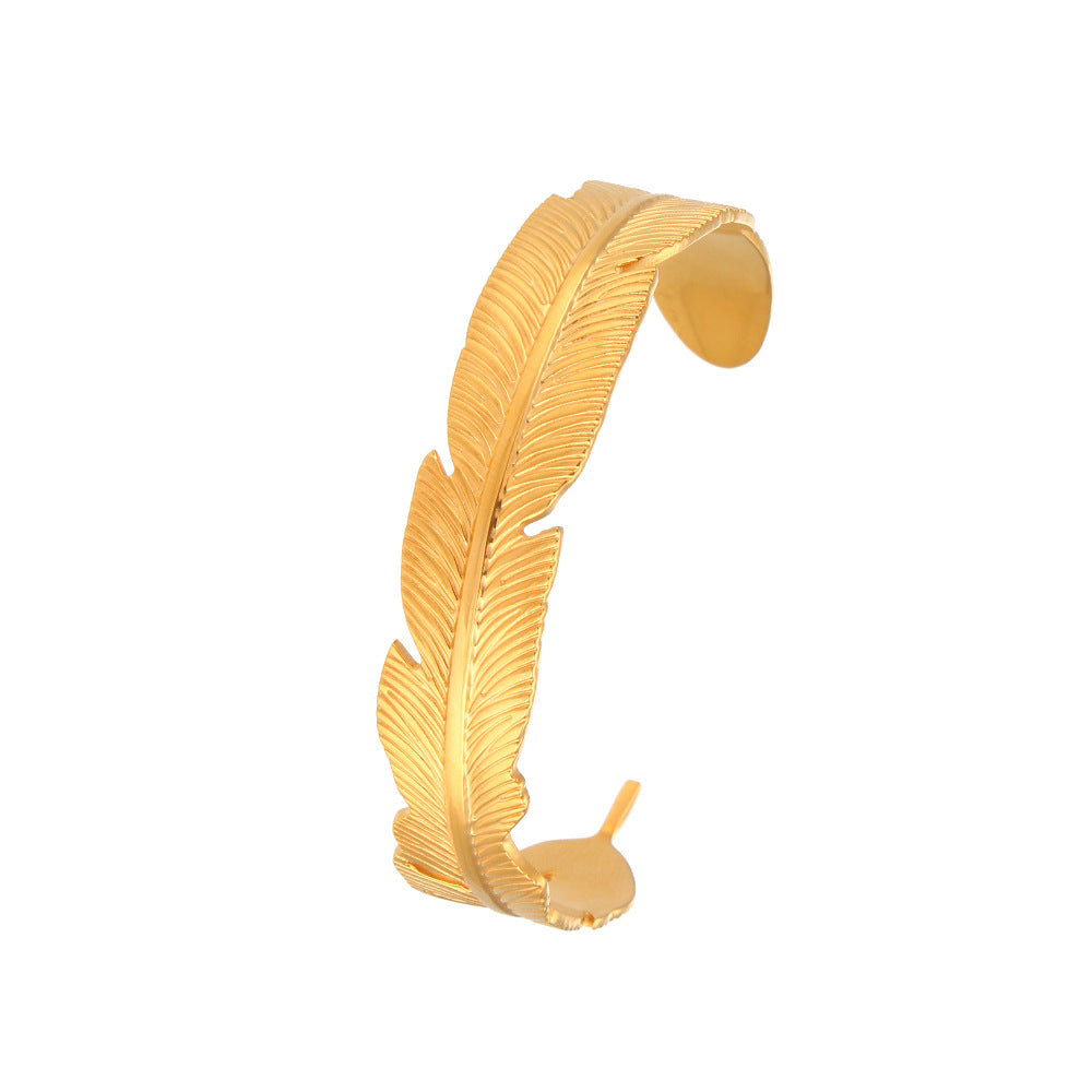 Stainless Steel Gold Open Leaf Bracelet