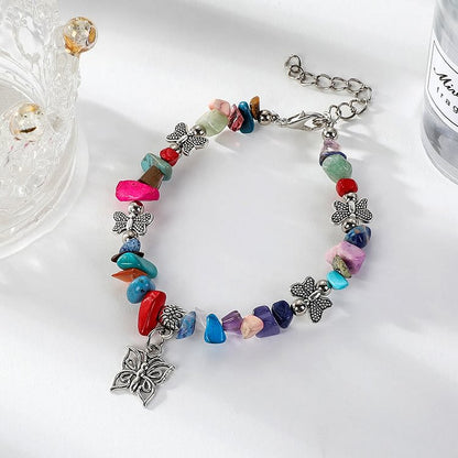 Colorful Crystal Rubble Butterfly Charm Bracelet